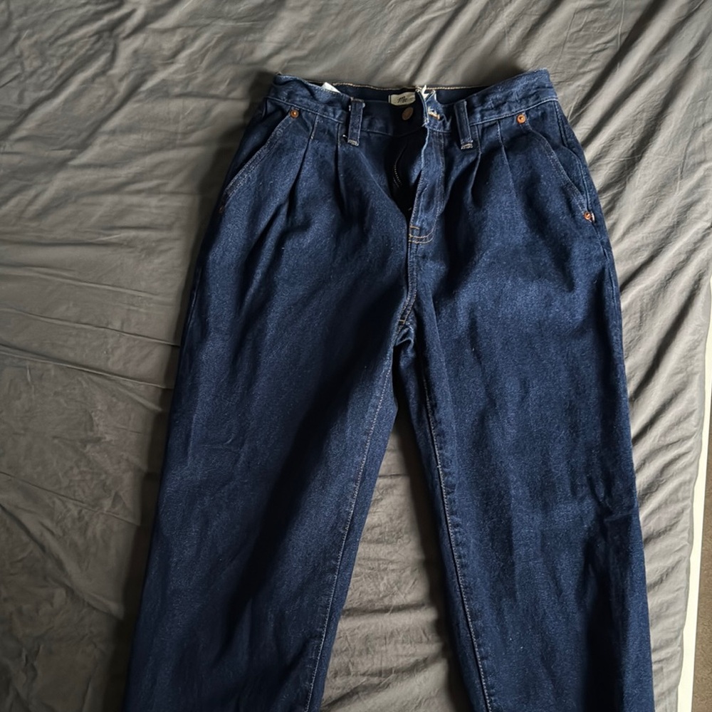 Madewell Blue Straight Leg Jeans High-Waisted Rigid Denim
